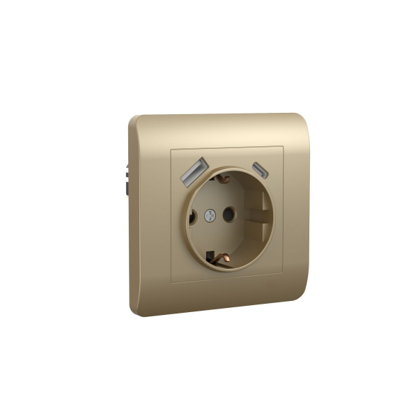 Розетка с/з со шторками, 16А+ USB двойная A+C, 5В/2,1А, шампань NEW3-E CHINT Розетка с/з со шторками, 16А+ USB двойная A+C, 5В/2,1А, шампань NEW3-E CHINT