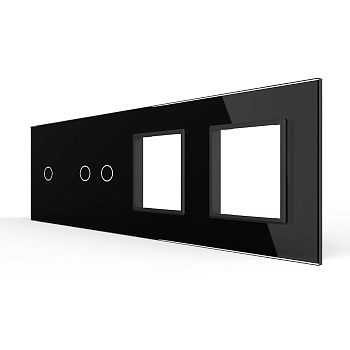 Панель для 2-х сенсорных выключателей и 2-х розеток, 3 клавиши (1+2), цвет черный, стекло Livolo