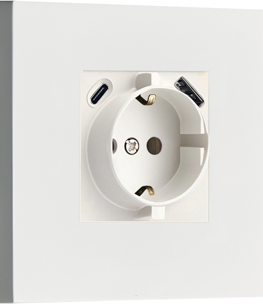 Donel N96 Розетка Schuko с зарядным устройством USB A+C, с защитными шторками, Белый, серия DT