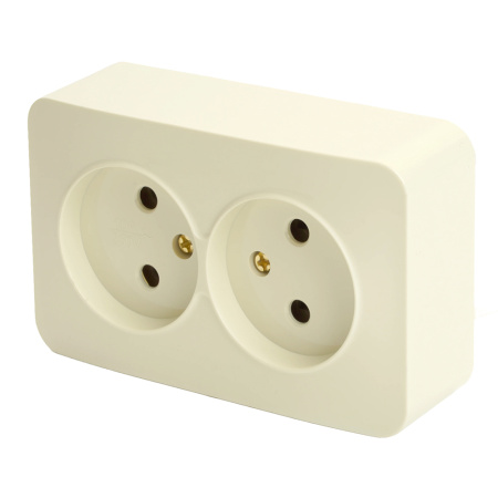 Розетка 2-местная б/з открытой установки, STEKKER, 250В, 10А, IP20, серия София, слоновая кость, MST10-12-04