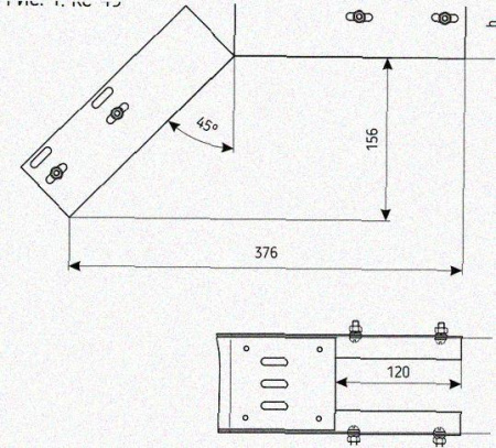 Лоток перфорированный КС 150х100-45 УТ1,5 для поворота трассы вниз на 45, горячее цинкование S1,5