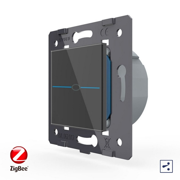 Одноклавишный проходной сенсорный выключатель ZigBee Quadro, цвет черный (мех.) Livolo