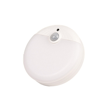 Ночник светодиодный с датчиком движения круглый RocketSocket, Вкл/Выкл/Авто, холодный белый свет, 1.0Вт, Белый