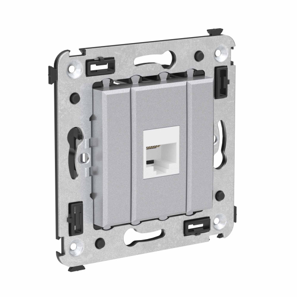 Телефонная розетка RJ-12 без шторки в стену одинарная, "Avanti", "Закаленная сталь" DKC