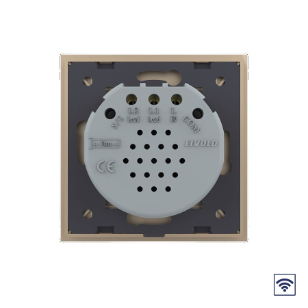 Сенсорный радиоуправляемый выключатель Quadro 2 клавиши 1 пост Золотой Livolo