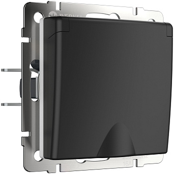 Розетка влагозащ. с зазем. с защит. крышкой и шторками (черный матовый) СУ IP44 Werkel