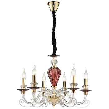 Люстра подвесная Золото, Прозрачный, Гранатовый E14 6*40Вт WE170.06.373 WERTMARK