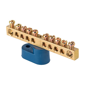 Шина "0" N (6х9мм) 10 отверстий латунь синий угловой изолятор PROxima EKF