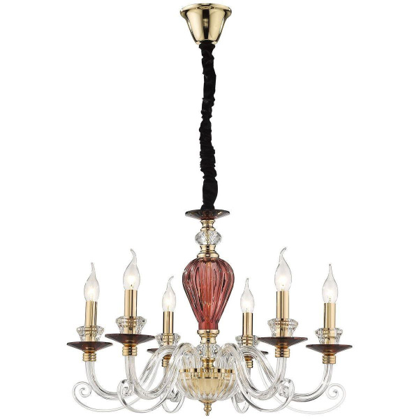 Люстра подвесная Золото, Прозрачный, Гранатовый E14 6*40Вт WE170.06.373 WERTMARK