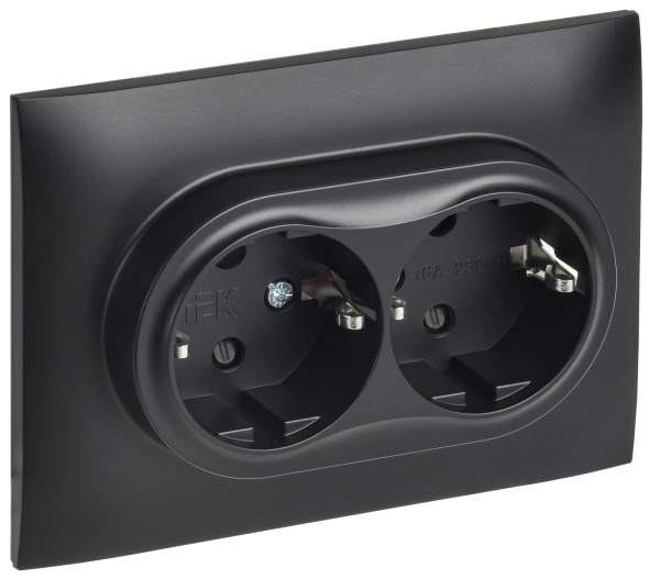 SKANDY Розетка 2-местная с заземлением с защитными шторками 16А в сборе SK-R07Bl черный IEK