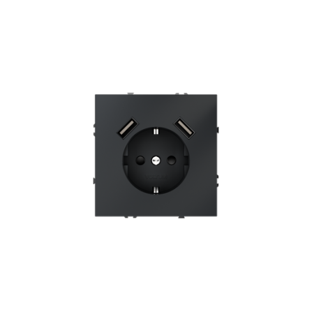 Розетка встраиваемая Voltum S70 с заземлением и защитными шторками, 16А, с USB, A+A, (графит)