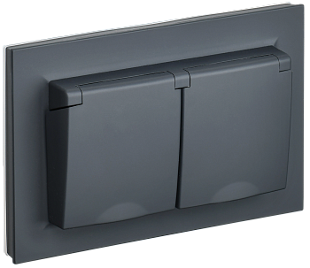 BRITE Розетка 2-местная с заземлением с защитными шторками и крышкой 16А в сборе IP44 графит IEK