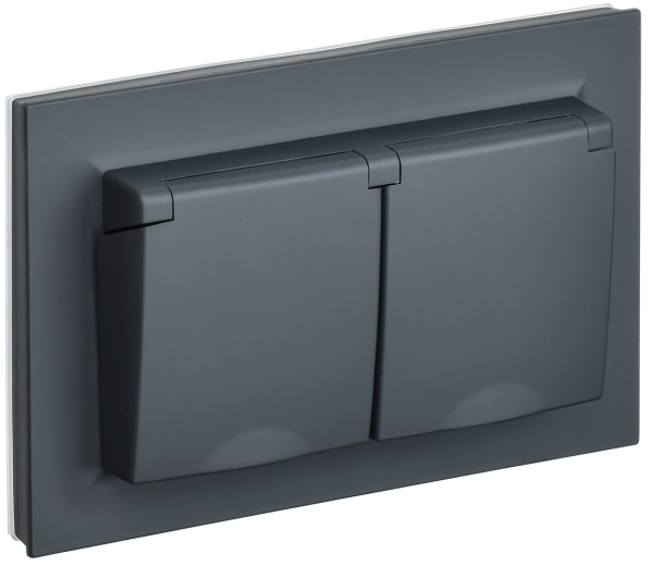 BRITE Розетка 2-местная с заземлением с защитными шторками и крышкой 16А в сборе IP44 графит IEK