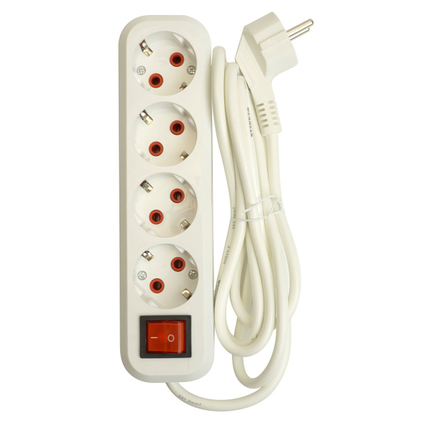 Удлинитель четырехместный с/з с выключ. STEKKER HM07-41-07 3x1мм², 7м, серия Home (У16А-003), белый