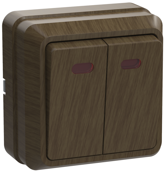 Выключатель 2-клавишный ОУ с индикацией ВС20-2-1-ОД 10А ОКТАВА дуб IEK