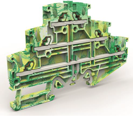 Трехуровневая клемма на 2,5 кв.мм с заземлением DKC