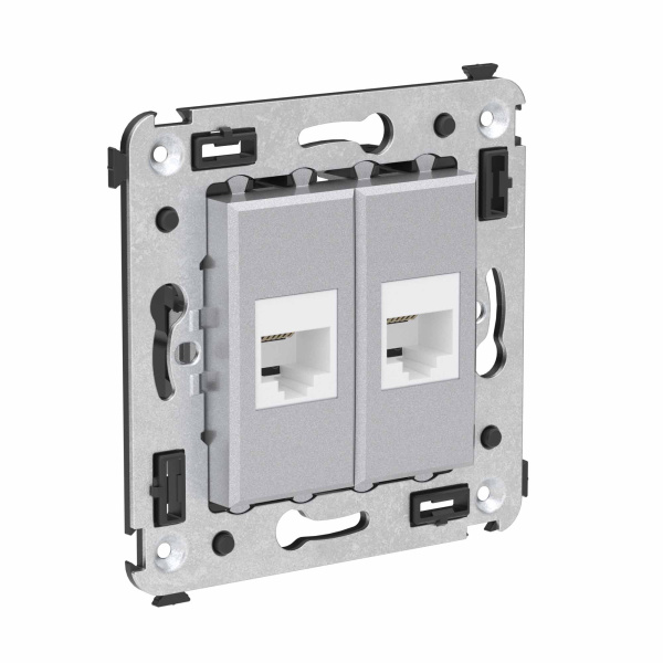 Телефонная розетка RJ-12 без шторки в стену двойная, "Avanti", "Закаленная сталь" DKC