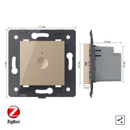 Одноклавишный проходной сенсорный выключатель ZigBee Module, цвет золотой (механизм) Livolo