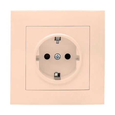Валенсия Розетка 1-местная с/з 16А кремовая с защ, штор, EKF