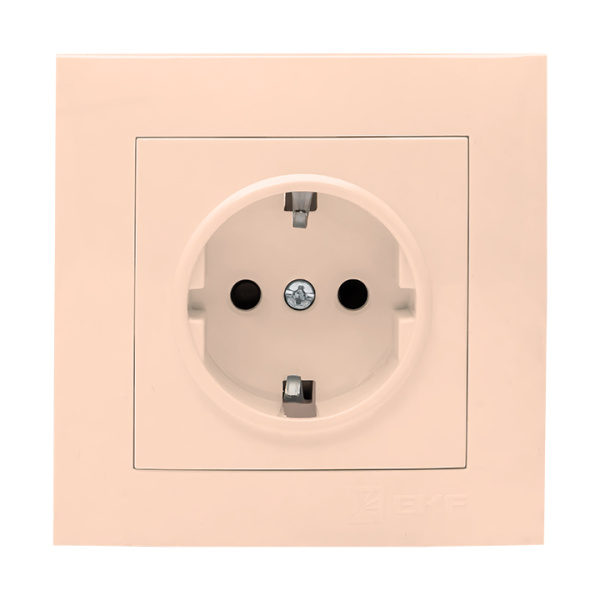 Валенсия Розетка 1-местная с/з 16А кремовая с защ, штор, EKF