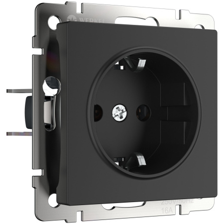 Встраиваемые механизмы Розетка СУ 1 мест.(земля.шторки) 16А черный матовый IP44 Werkel
