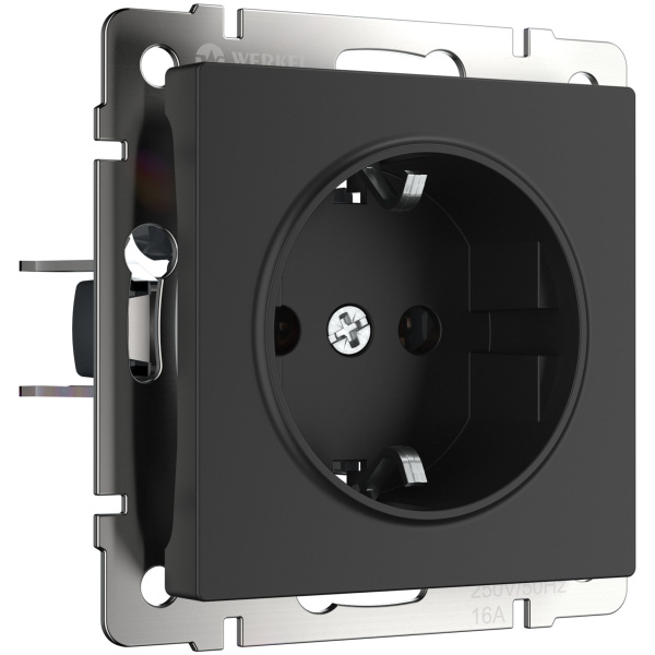 Встраиваемые механизмы Розетка СУ 1 мест.(земля.шторки) 16А черный матовый IP44 Werkel