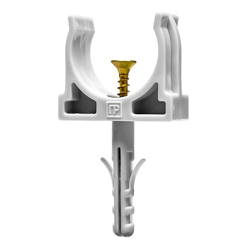 Крепеж-клипса с дюбелем и саморезом серая d25 мм (100шт/900шт уп/кор) Промрукав