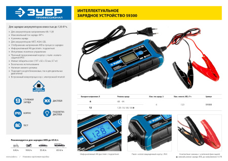 Зарядное устройство 6/12 В, 4А, IP65, ЗУ-120 ЗУБР