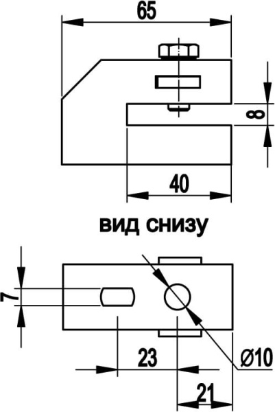 Скоба-держатель полосы с болтом, медь DKC