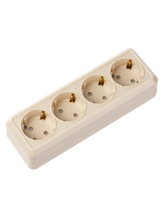 Розетка 4-х местная горизонтальная 2П+3 открытой установки IP20 16A с з/ш сл. кость "Ладога" TDM