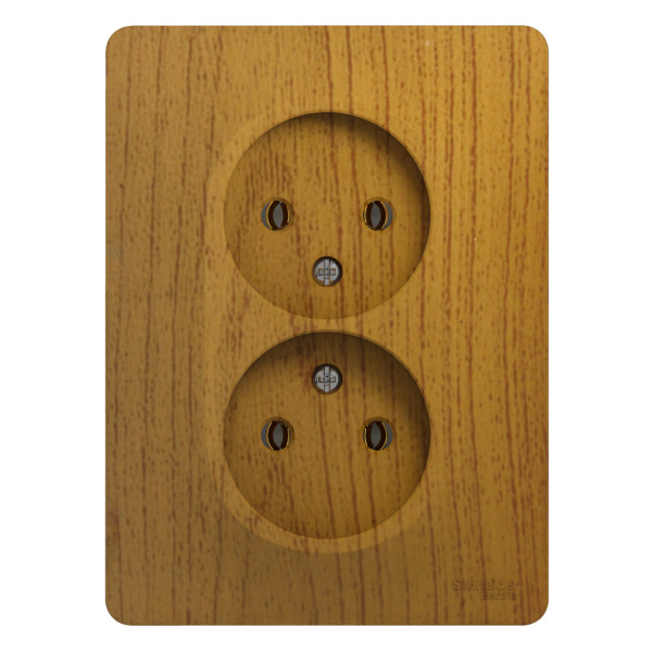 GLOSSA  Розетка СУ 2-ая без заземления в сборе 16А дерево дуб IP20 Schneider Electric