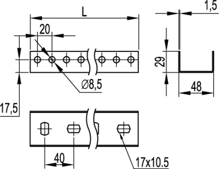 П-образный профиль PSL, L1800, толщ.1,5 мм DKC