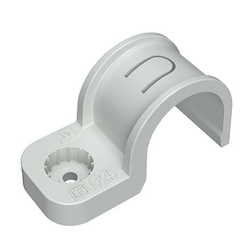 Крепеж-скоба пластиковая односторонняя для прямого монтажа атмосферостойкая серая в п/э d25 мм (10шт/450шт уп/кор) Промрукав