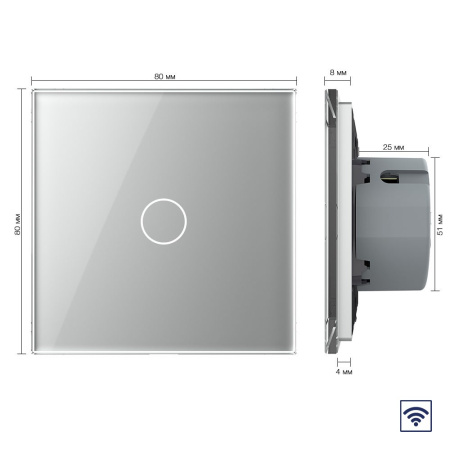 Сенсорный радиоуправляемый выключатель 1 клавиша 1 пост Серый Livolo