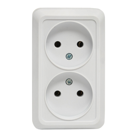 Рим Розетка 2-местная 10А без заземления керам, белая EKF