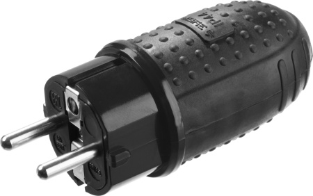 Вилка "Профессионал" электрическая обрезиненная, 16А/250В, IP44, черная ЗУБР