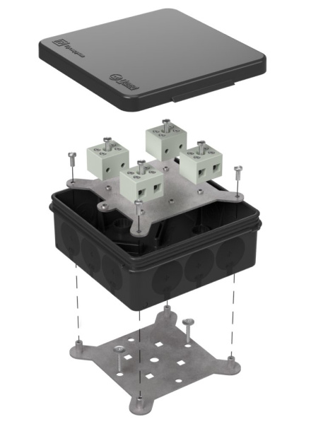 Коробка огнестойкая для о/п двухкомпонентная 60-0303-9005-FR6.0-8 Е15-Е120 100х100х40 RAL9005 Промрукав (17 шт/уп)