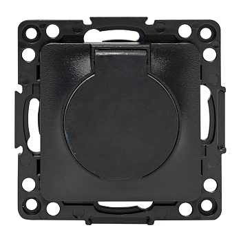 Стокгольм Механизм Розетки 1-местной с/з 16А черный с крышкой и защ, штор, IP44 EKF