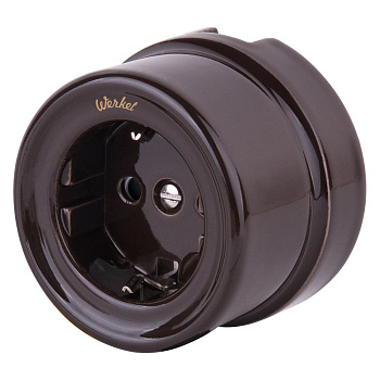 Розетка с заземлением (коричневый) Ретро ОУ IP20 Werkel