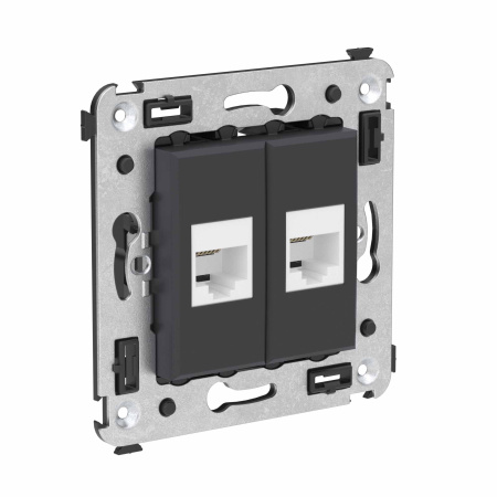 Телефонная розетка RJ-12 без шторки в стену двойная, "Avanti", "Черный матовый" DKC