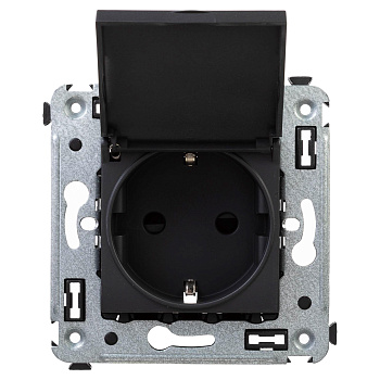 Розетка с крышкой в стену, 2P+E, с з/ш, "Avanti", "Черный матовый" DKC
