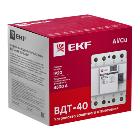 Устройство защитного отключения ВДТ-40 УЗО 4П 40А (электронное) 4,5кА 300мА Basic EKF