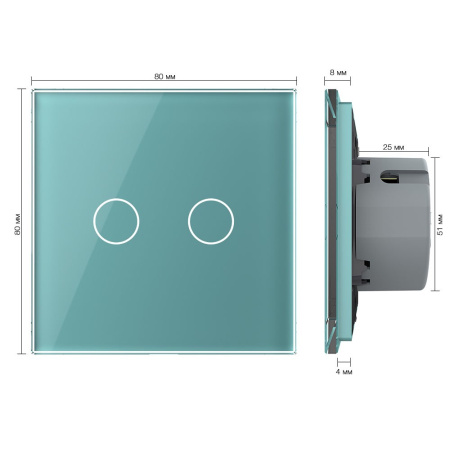 Сенсорный выключатель 2 клавиши 1 пост Зеленый Livolo