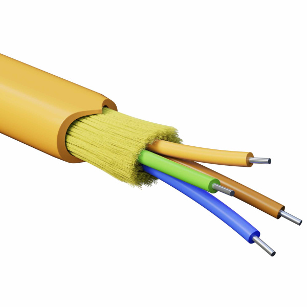 Кабель волоконно-оптич., расп.,арамидные упр.нити, внутр., нг(A)-HFLTx, 4 ОВ, категорияOM2 (G.651.1) плотный буфер, 0,4 кН, барабан 2000 м DKC