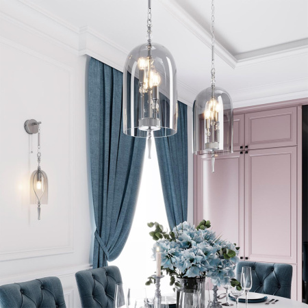 Подвес E14 3*40W BELL серебрист.с патиной/дымчатый/стекло ODEON LIGHT