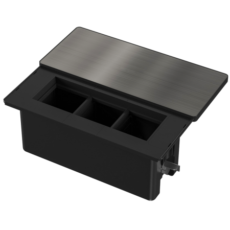 Donel Настольный встраиваемый розеточный блок с сдвижной крышкой из стали 6 мод. (3 мод. 45х45), черный