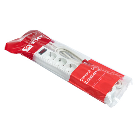 Сетевой фильтр 6*3м 16А/3,2кВт с выкл, c/з ПВС 3х1,0 Блокбастер XL PROxima EKF