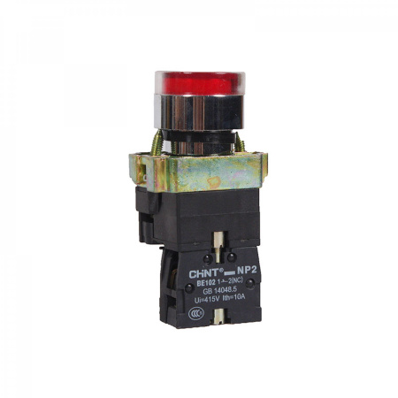 Кнопка управления NP2-BW3465 плоская, красная, 1НО+1НЗ, AC/DC230В (LED), IP40 (R) CHINT