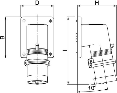 Вилка панельная с наклоном IP44 16А 2P+E 250В DKC