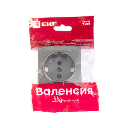 Валенсия Лицевая панель розетки 1-местной с/з 16А графит с защ, штор, EKF